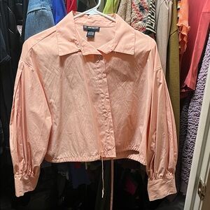 Coral Button-Down Cropped Shirt